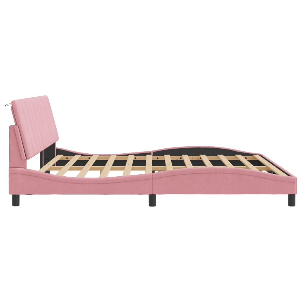 Estrutura de cama c/ luzes LED 200x200 cm veludo rosa