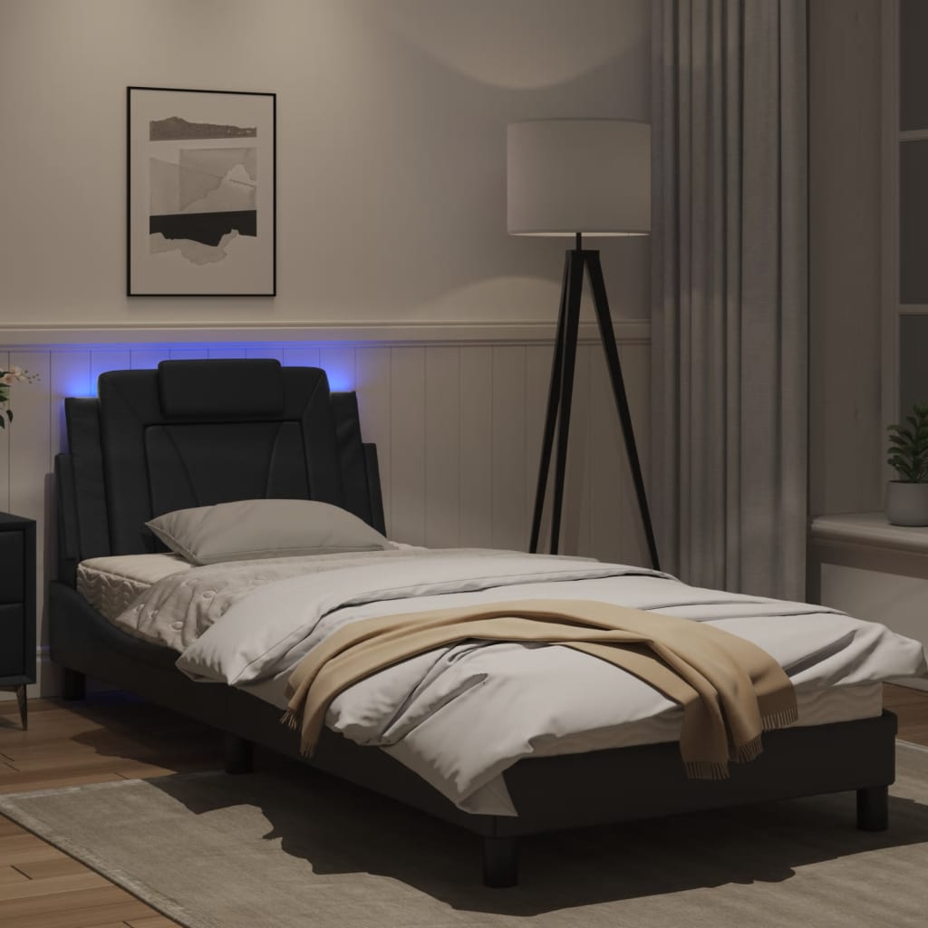 Estrutura de cama c/ luzes LED 80x200 cm couro artificial preto