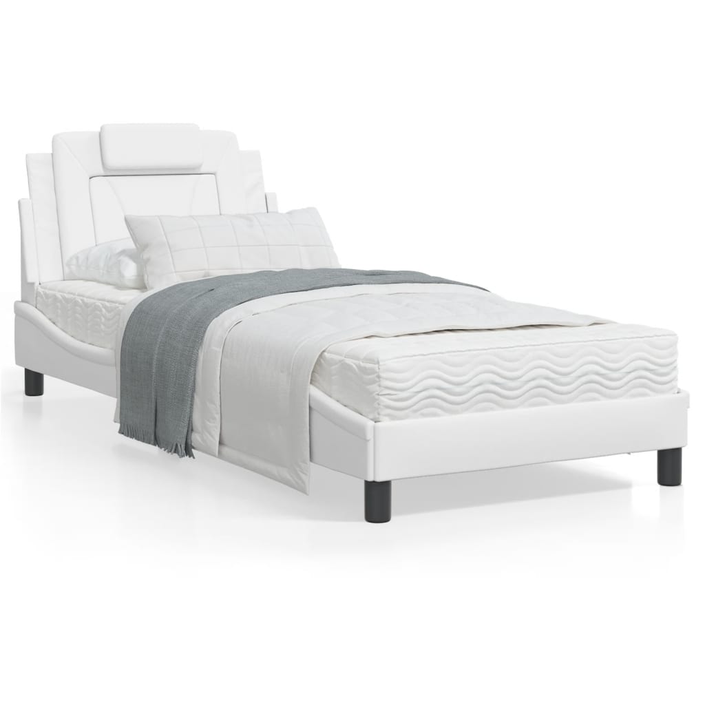 Estrutura de cama c/ luzes LED 90x190cm couro artificial branco