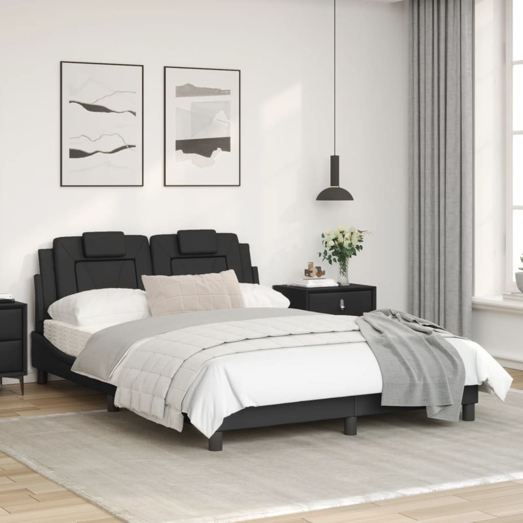 Estrutura de cama c/ luzes LED 120x200cm couro artificial preto