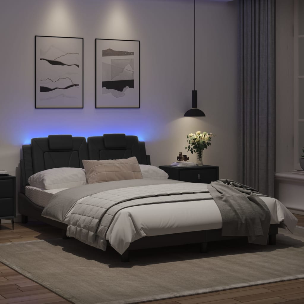 Estrutura de cama c/ luzes LED 120x200cm couro artificial preto