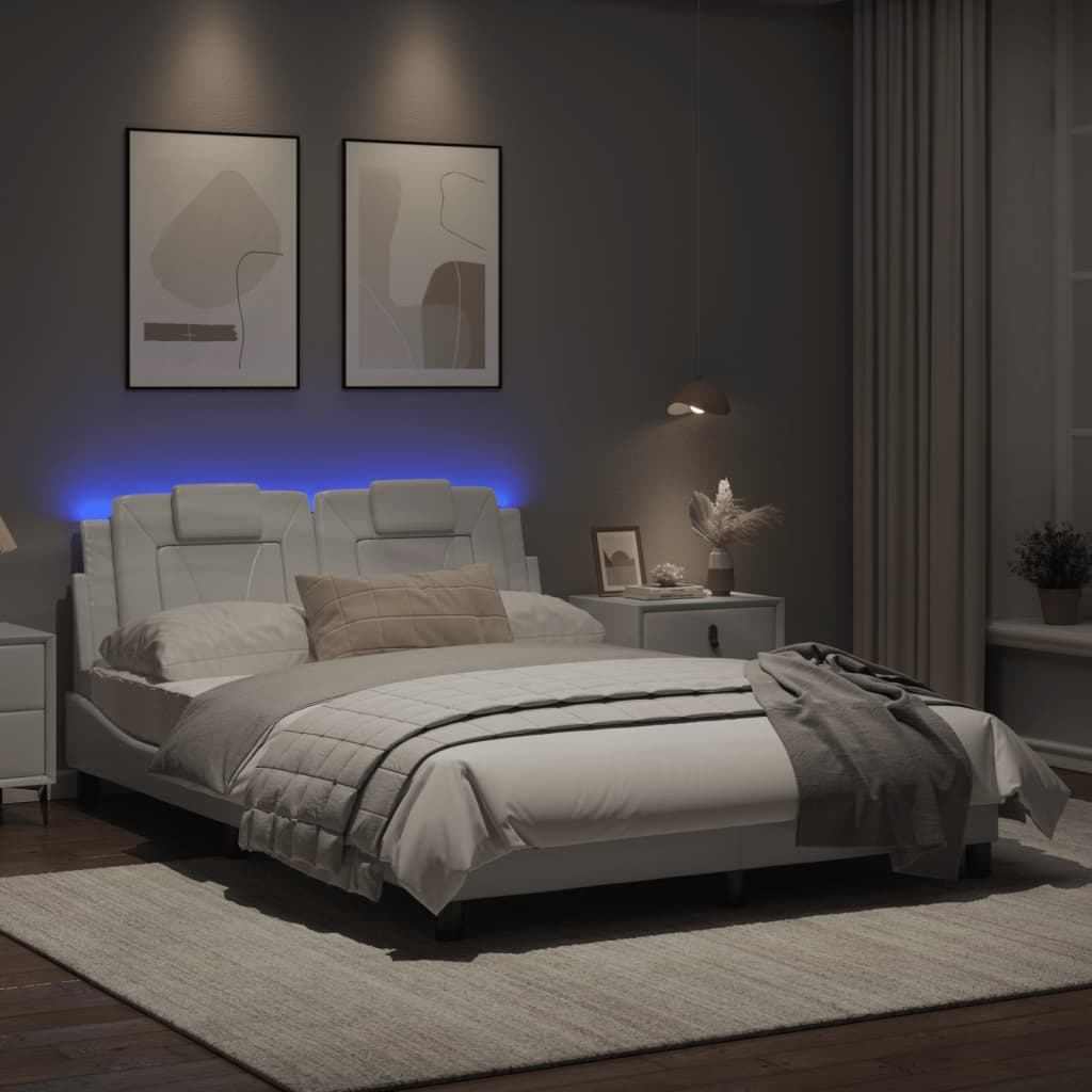 Estrutura de cama c/ luzes LED 120x200 cm couro artif. branco