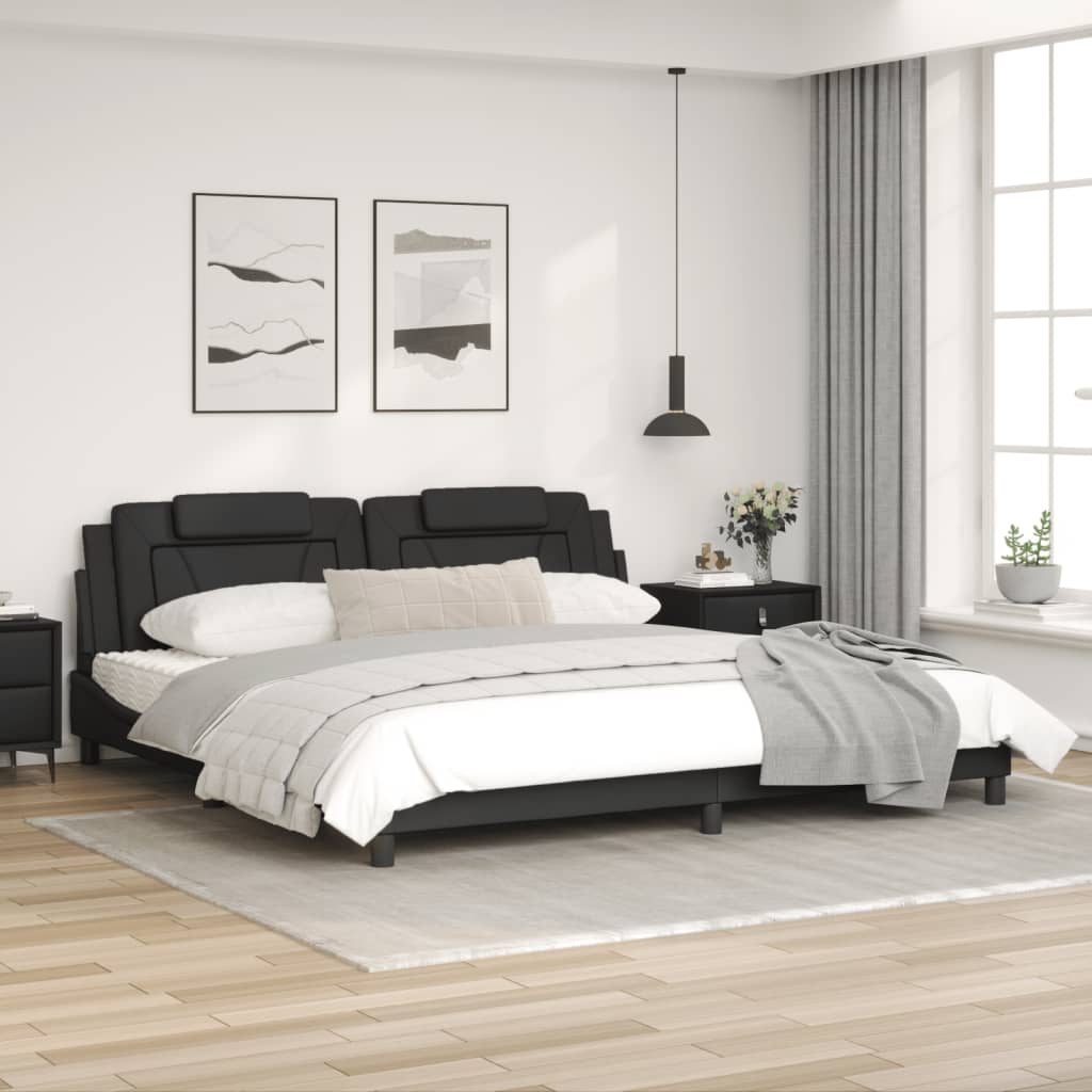 Estrutura de cama c/ luzes LED 200x200cm couro artificial preto