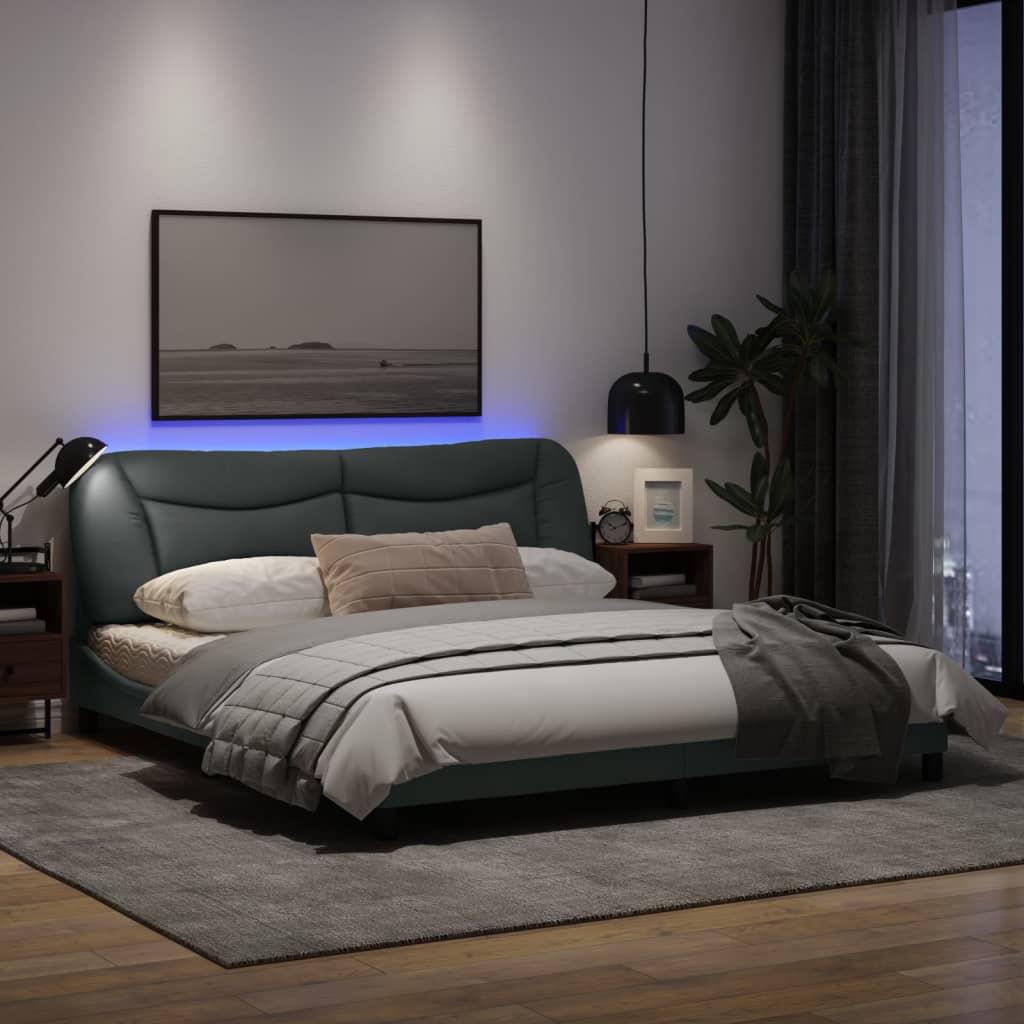 Estrutura de cama c/ luz LED 180x200 cm tecido cinzento-escuro