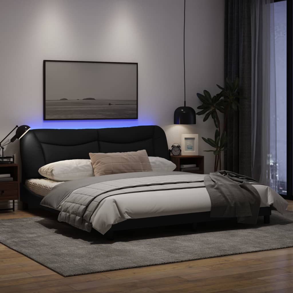 Estrutura de cama com luz LED 180x200 cm tecido preto