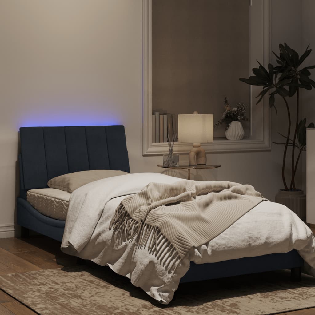 Estrutura de cama c/ luz LED 90x190 cm veludo cinzento-escuro