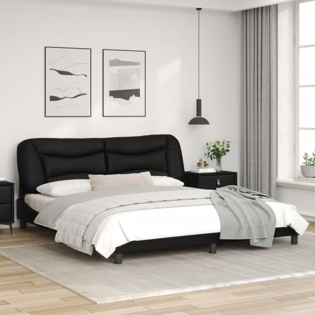 Estrutura de cama c/ luzes LED 180x200cm couro artificial preto