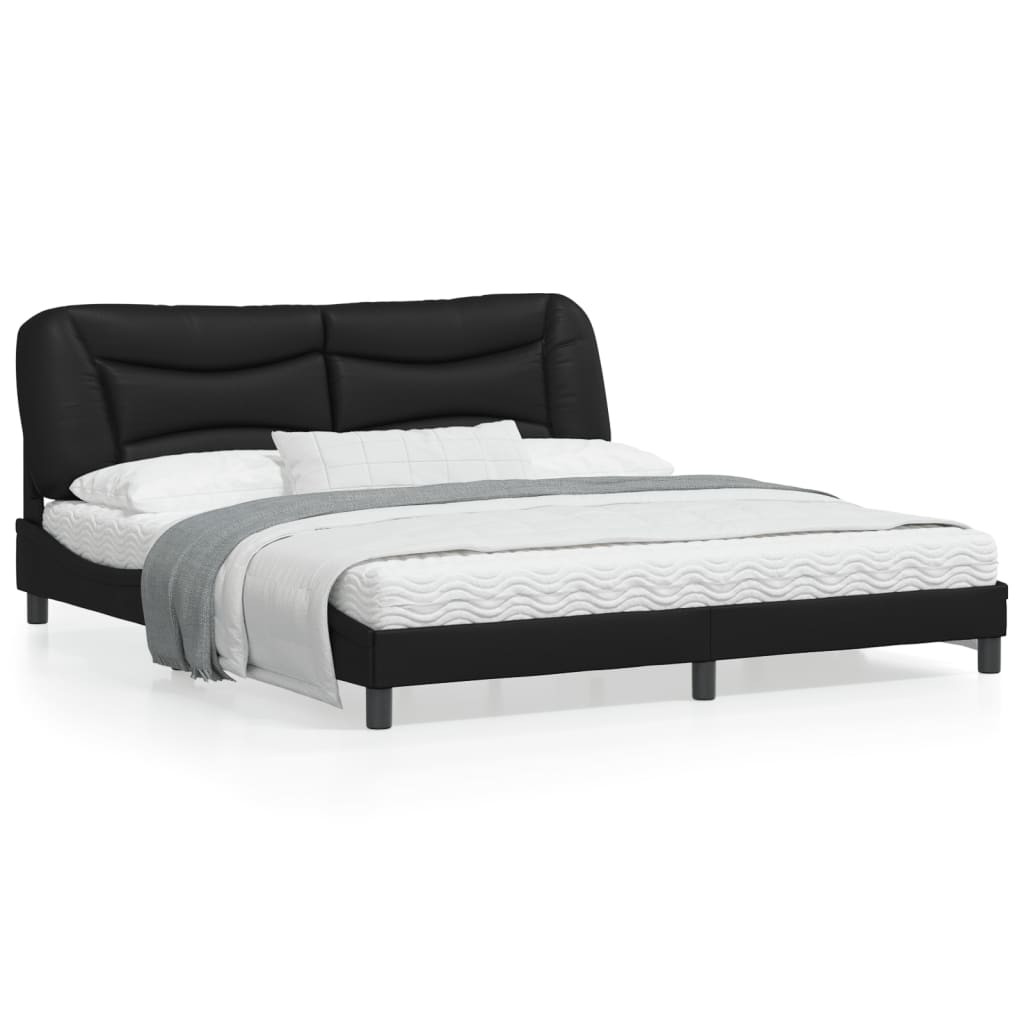 Estrutura de cama c/ luzes LED 180x200cm couro artificial preto