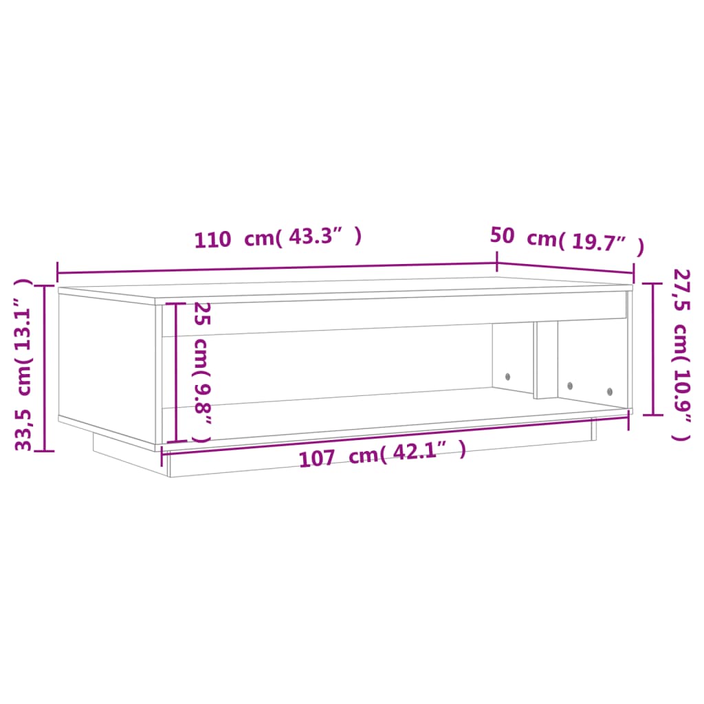 Mesa de centro 110x50x33,5 cm pinho maciço castanho mel