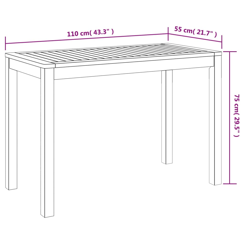 Mesa de jantar p/ jardim 110x55x75 cm madeira de acácia maciça