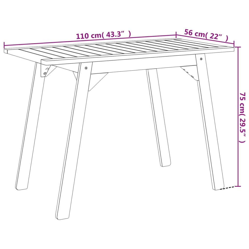 Mesa de jantar p/ jardim 110x56x75 cm madeira de acácia maciça