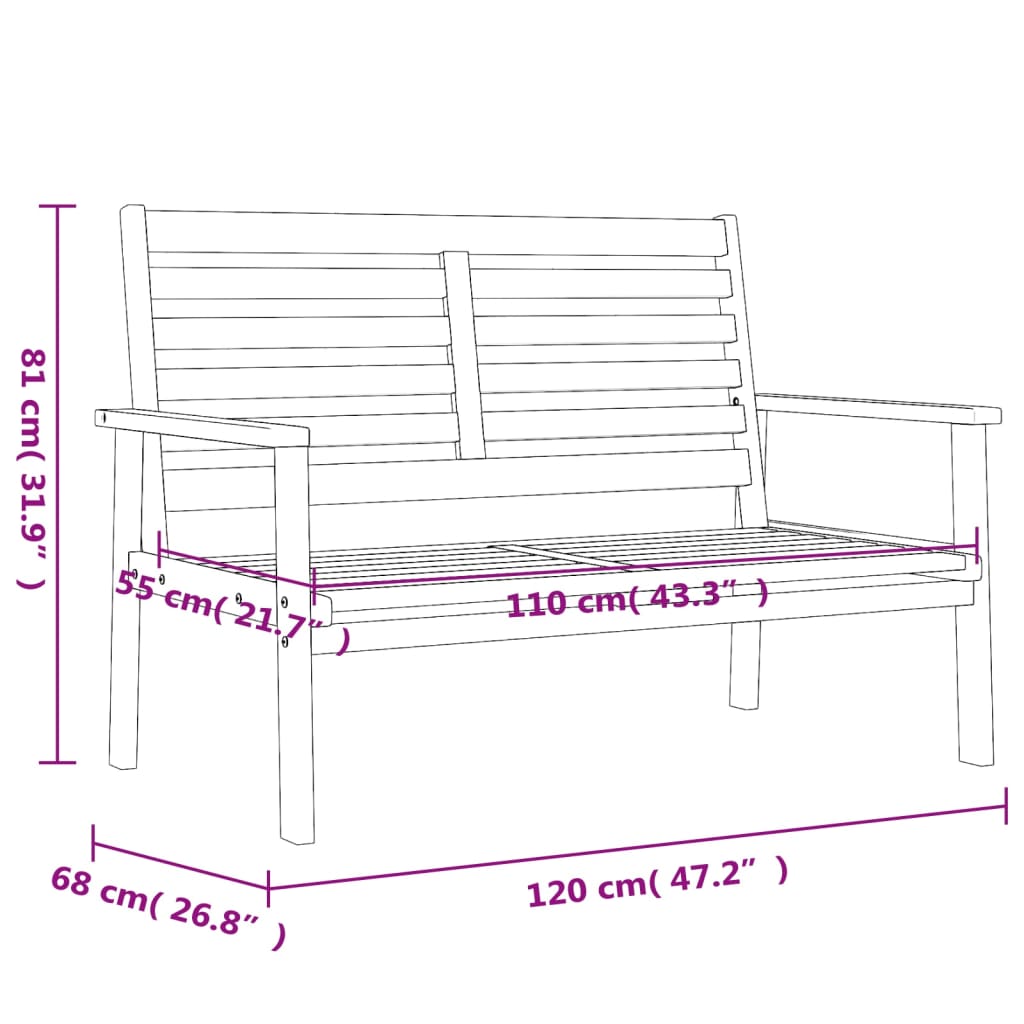 Banco de jardim 120 cm madeira de acácia maciça