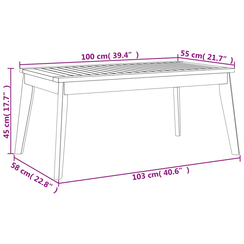 Mesa de jantar p/ jardim 100x55x45 cm madeira de acácia maciça