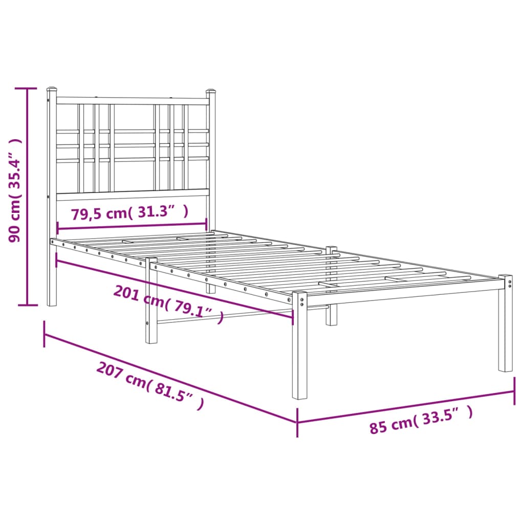 Estrutura de cama com cabeceira 80x200 cm metal preto