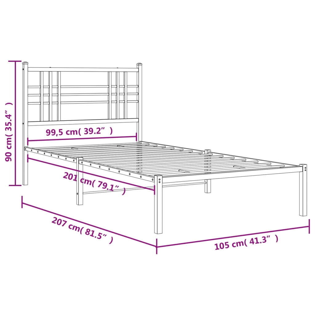 Estrutura de cama com cabeceira 100x200 cm metal preto