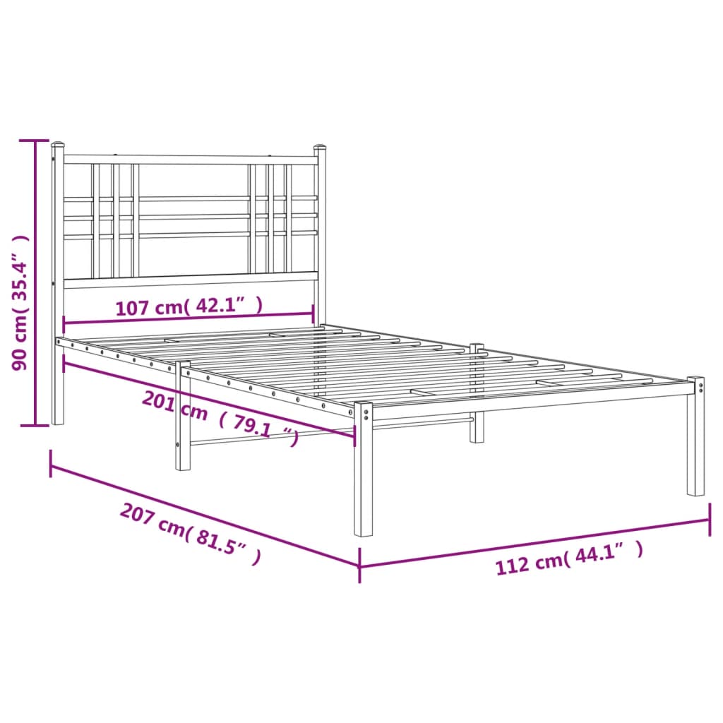 Estrutura de cama com cabeceira 107x203 cm metal preto