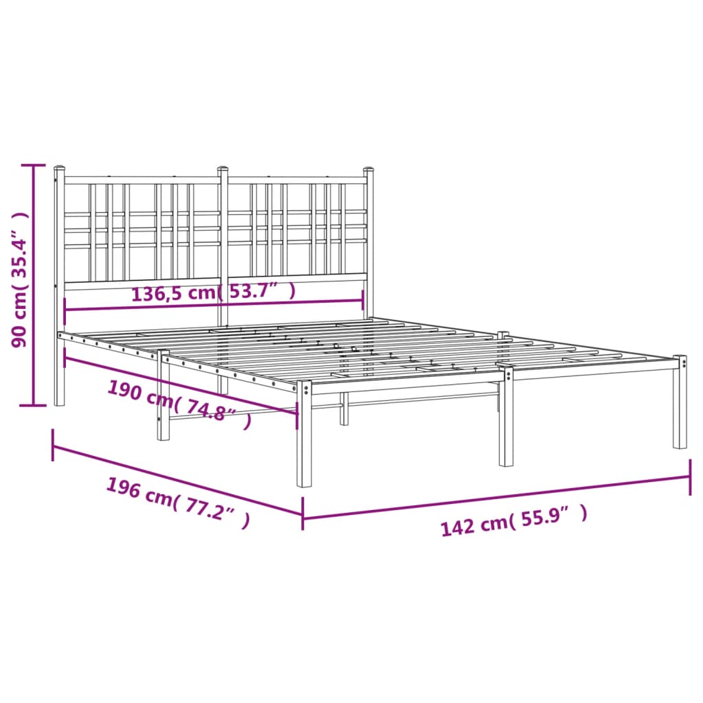 Estrutura de cama com cabeceira 135x190 cm metal preto