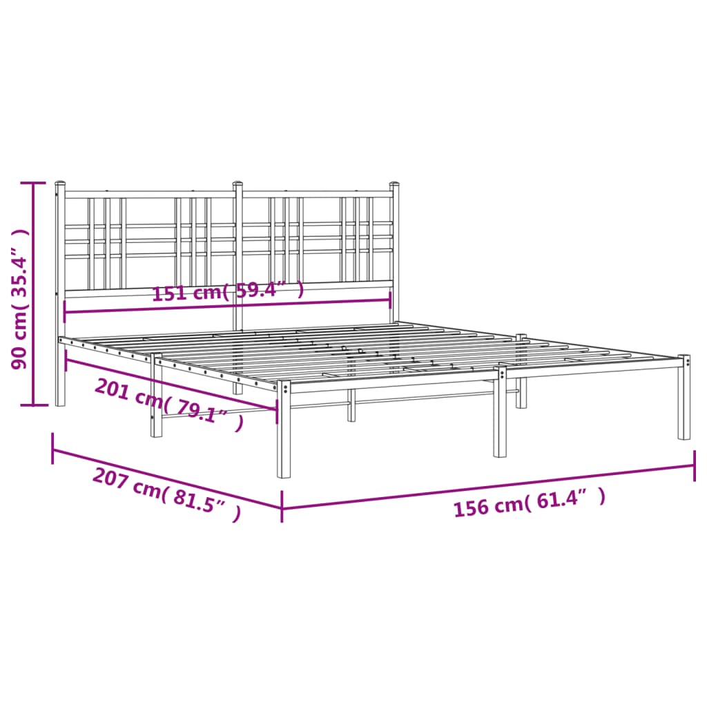 Estrutura de cama em metal com cabeceira 150x200 cm preto