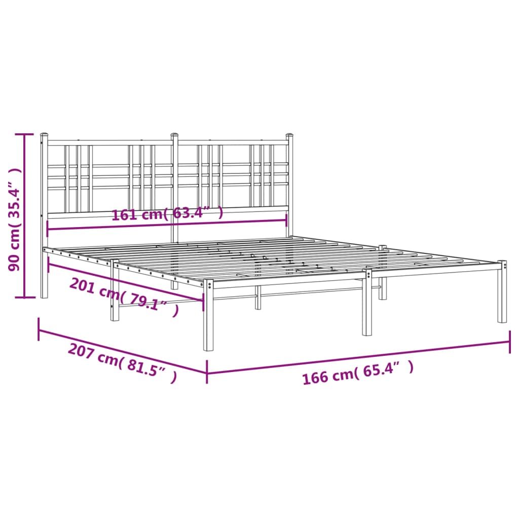 Estrutura de cama com cabeceira 160x200 cm metal preto