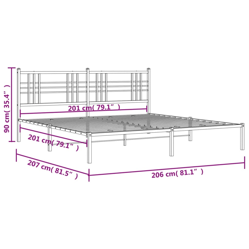 Estrutura de cama com cabeceira 200x200 cm metal preto