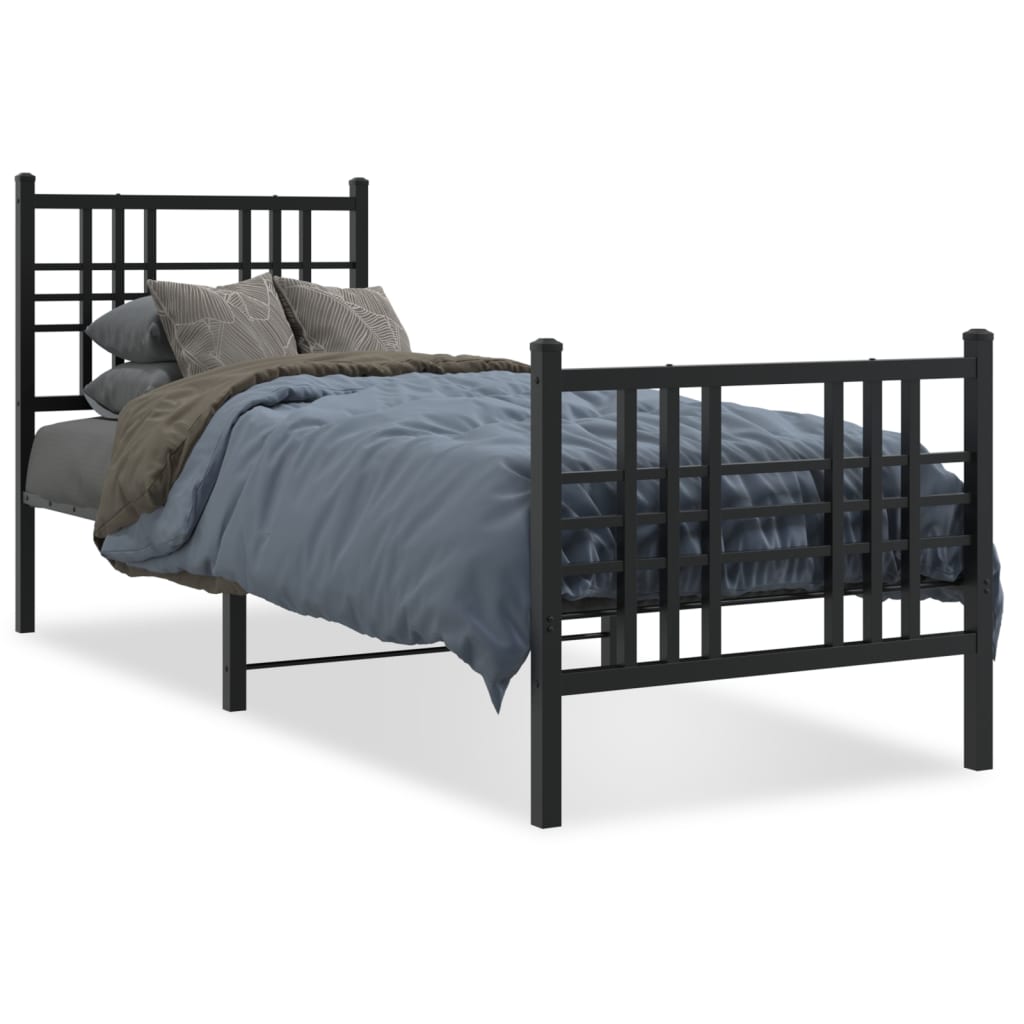 Estrutura de cama com cabeceira e pés 75x190 cm metal preto