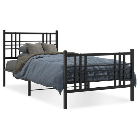 Estrutura de cama com cabeceira e pés 90x190 cm metal preto