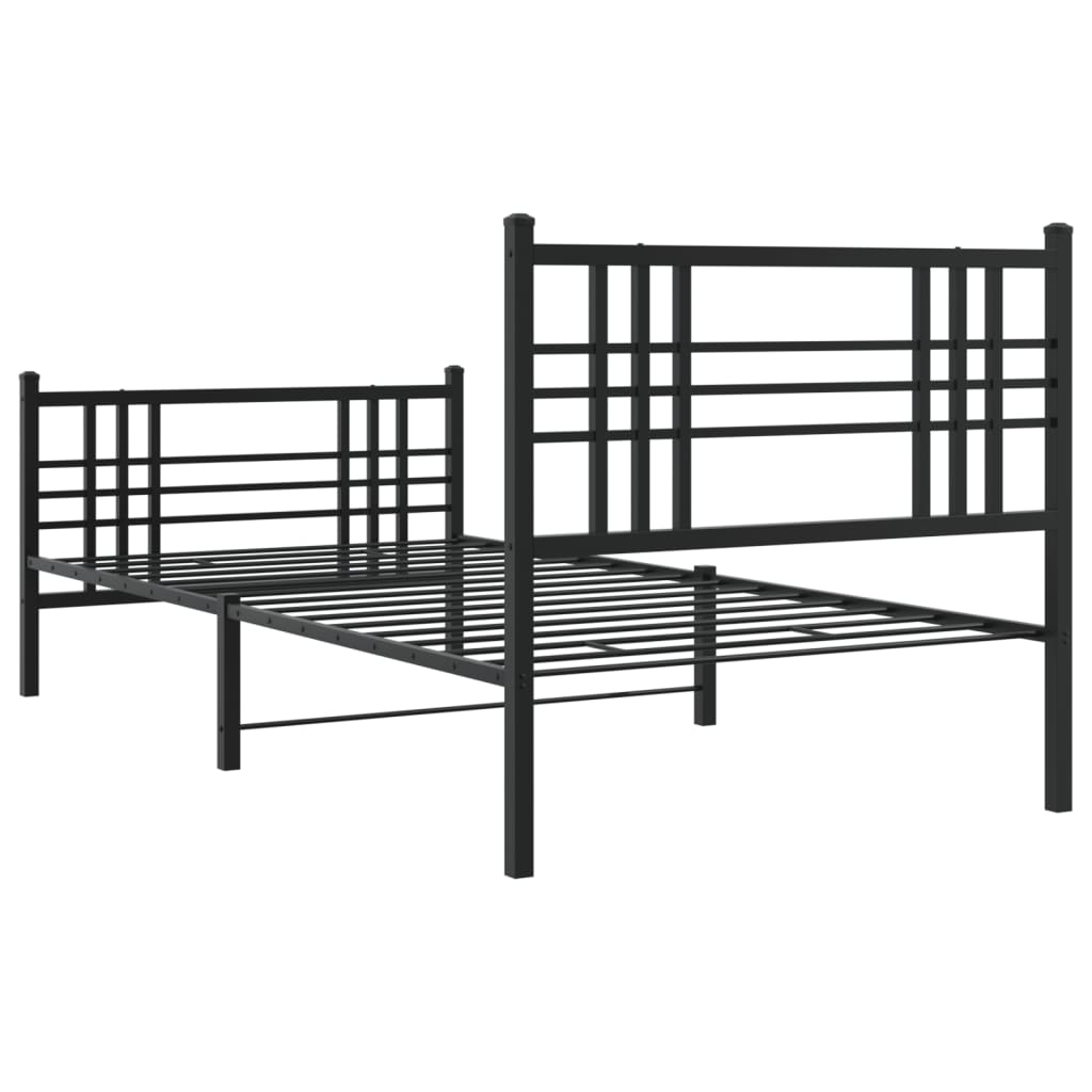 Estrutura de cama com cabeceira e pés 107x203 cm metal preto