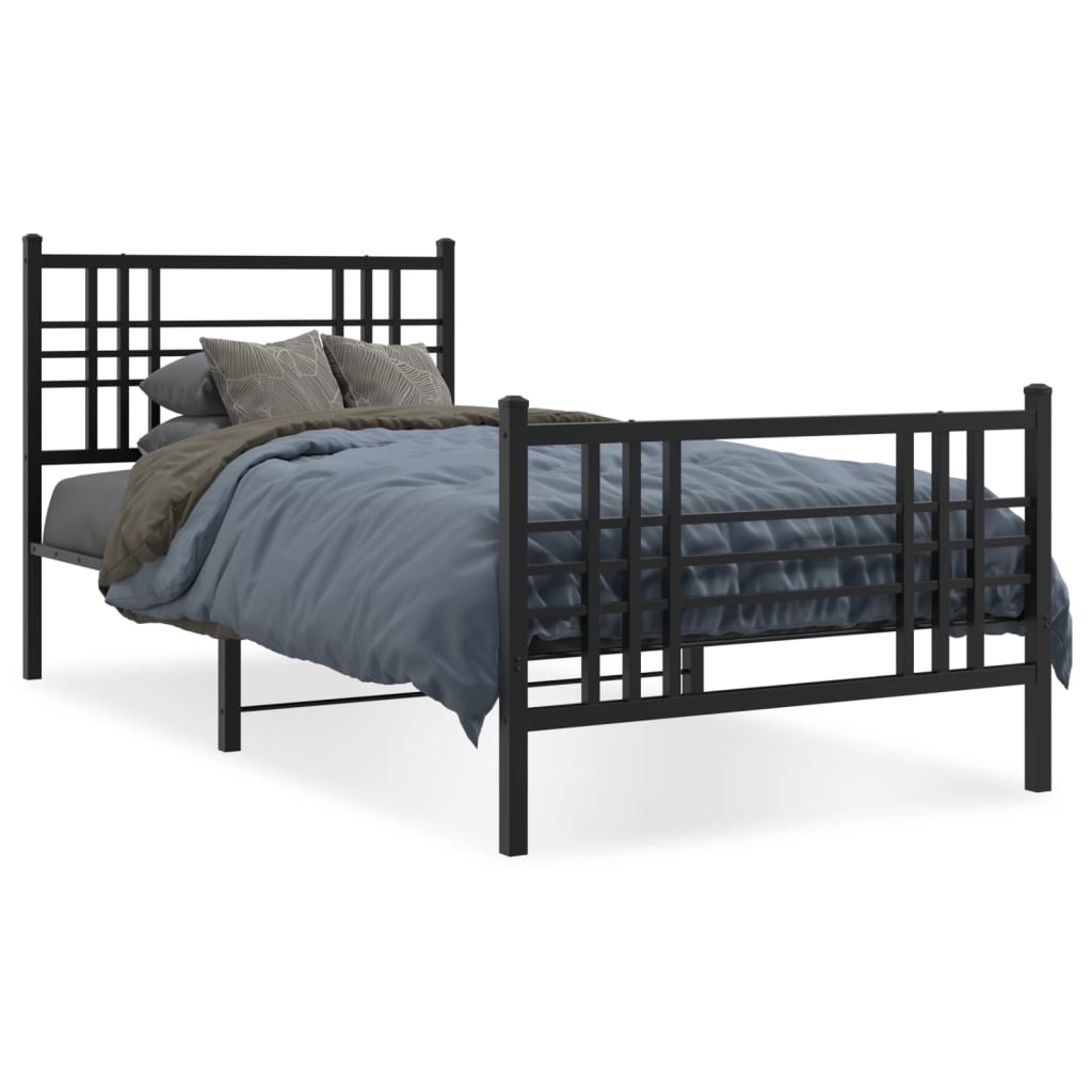 Estrutura de cama com cabeceira e pés 107x203 cm metal preto