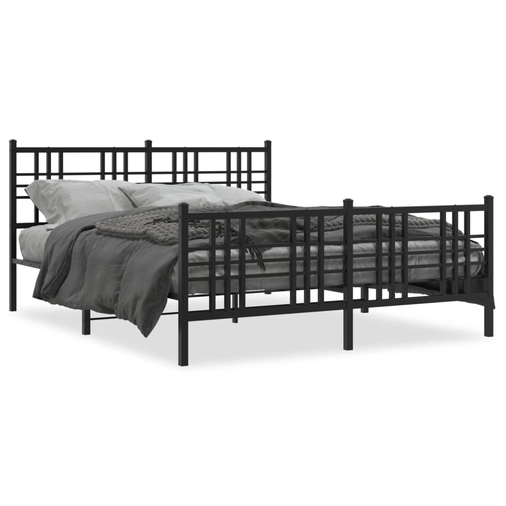 Estrutura de cama com cabeceira e pés 160x200 cm metal preto