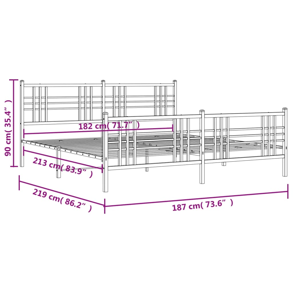 Estrutura de cama com cabeceira e pés 183x213 cm metal preto