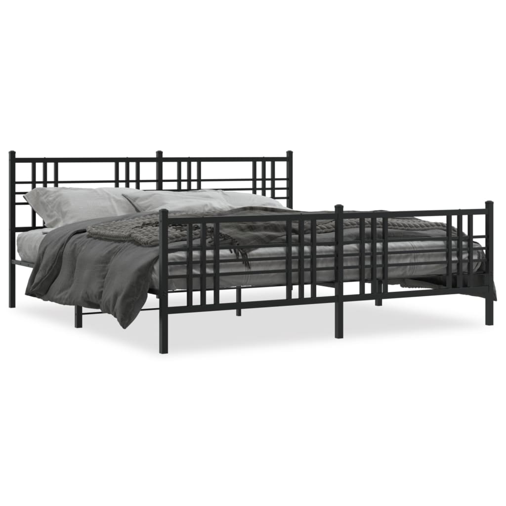 Estrutura de cama com cabeceira e pés 193x203 cm metal preto