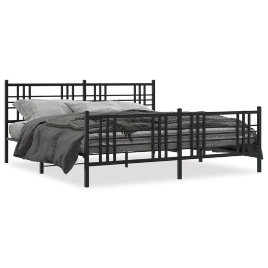 Estrutura de cama com cabeceira e pés 200x200 cm metal preto