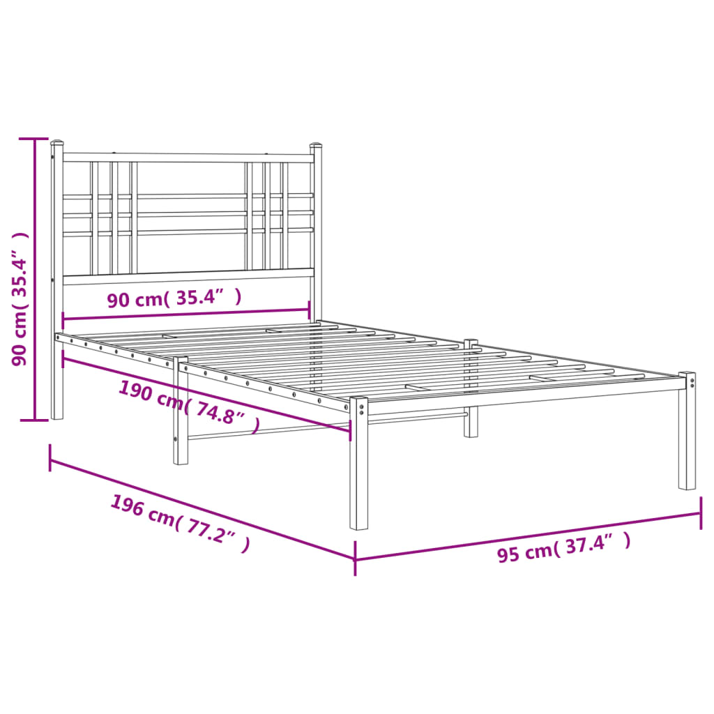 Estrutura de cama com cabeceira 90x190 cm metal branco