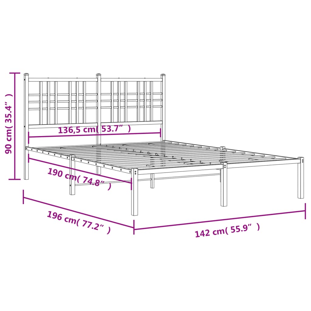 Estrutura de cama com cabeceira 135x190 cm metal branco