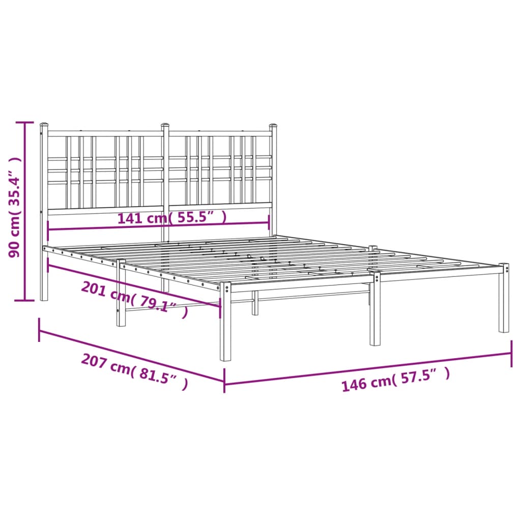 Estrutura de cama com cabeceira 140x200 cm metal branco