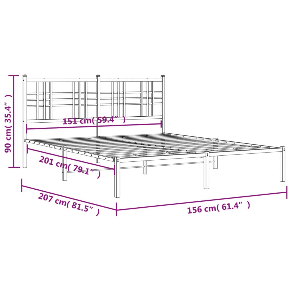 Estrutura de cama com cabeceira 150x200 cm metal branco