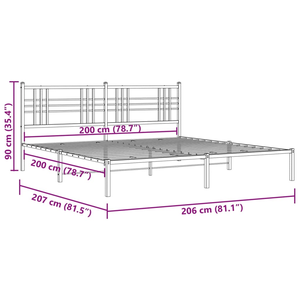 Estrutura de cama com cabeceira 200x200 cm metal branco