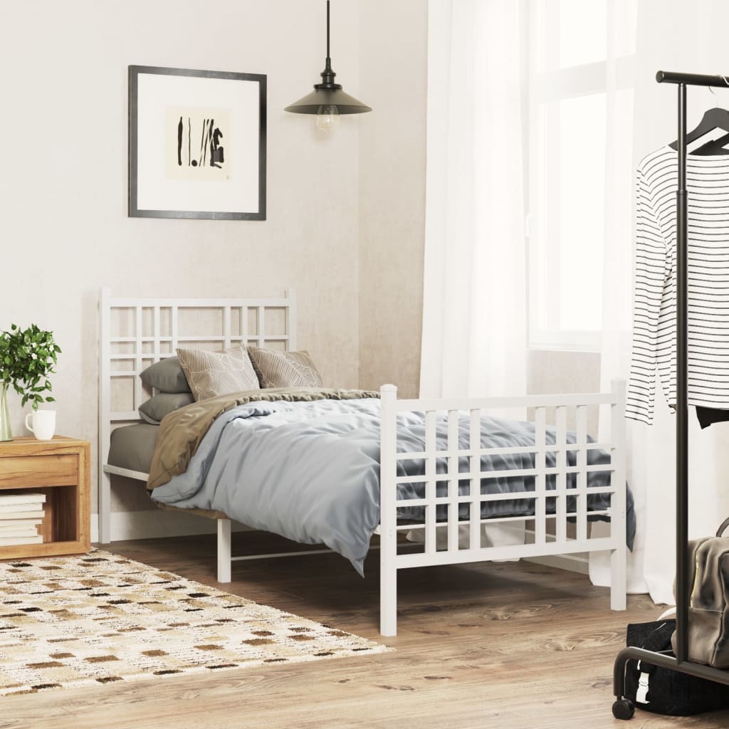 Estrutura de cama com cabeceira e pés 75x190 cm metal branco