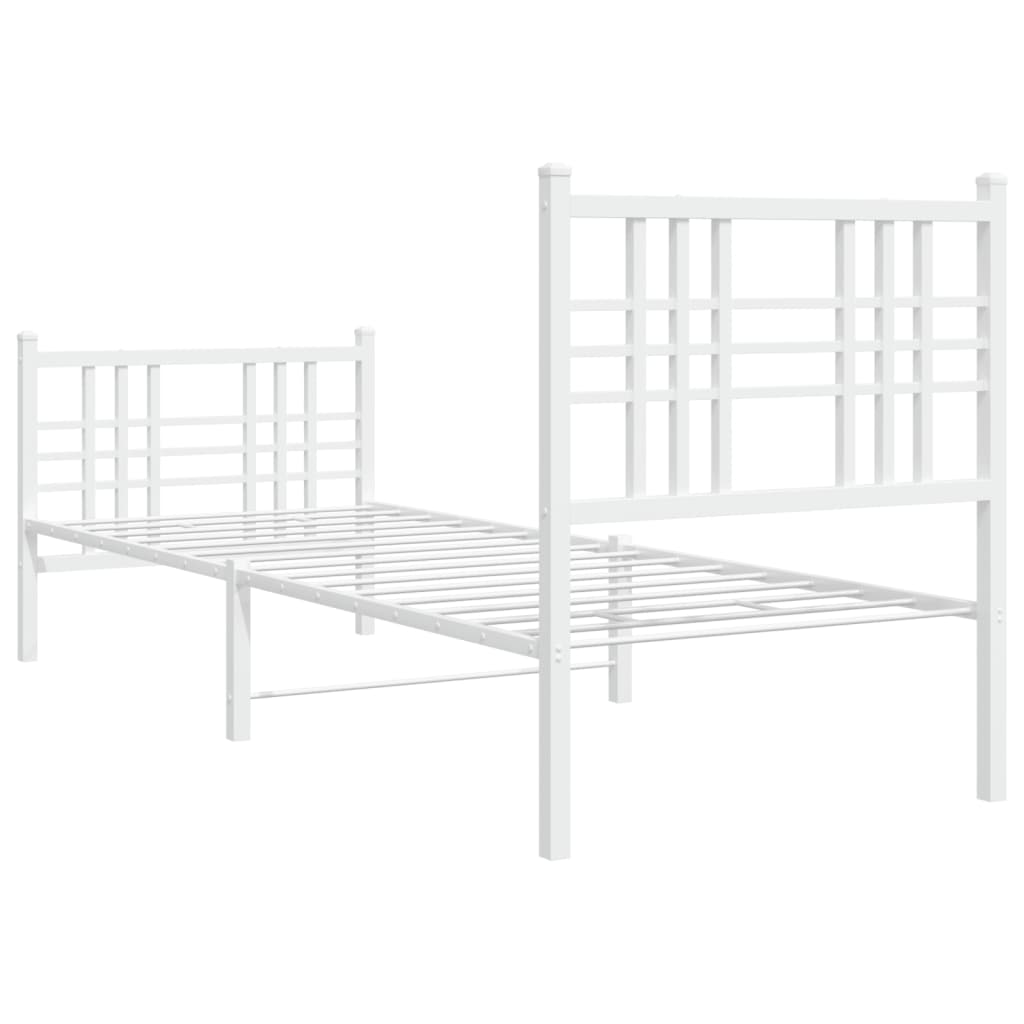 Estrutura de cama com cabeceira e pés 75x190 cm metal branco