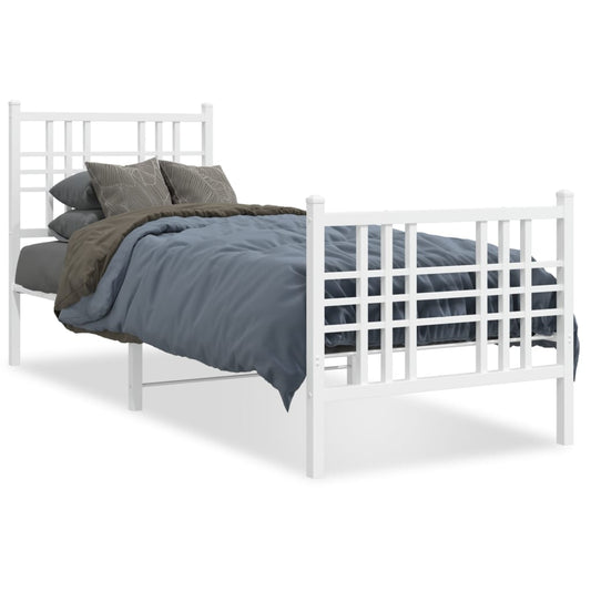 Estrutura de cama com cabeceira e pés 75x190 cm metal branco