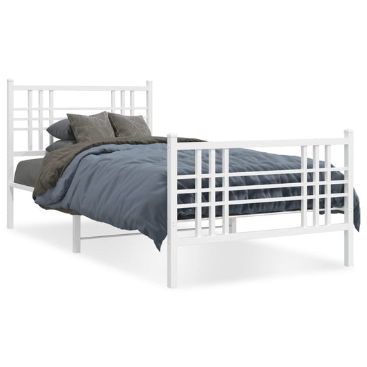 Estrutura de cama com cabeceira e pés 100x190 cm metal branco