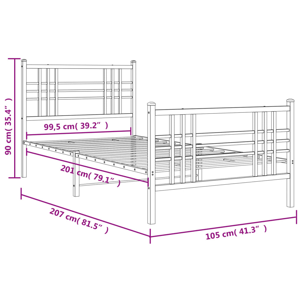 Estrutura de cama com cabeceira e pés 100x200 cm metal branco