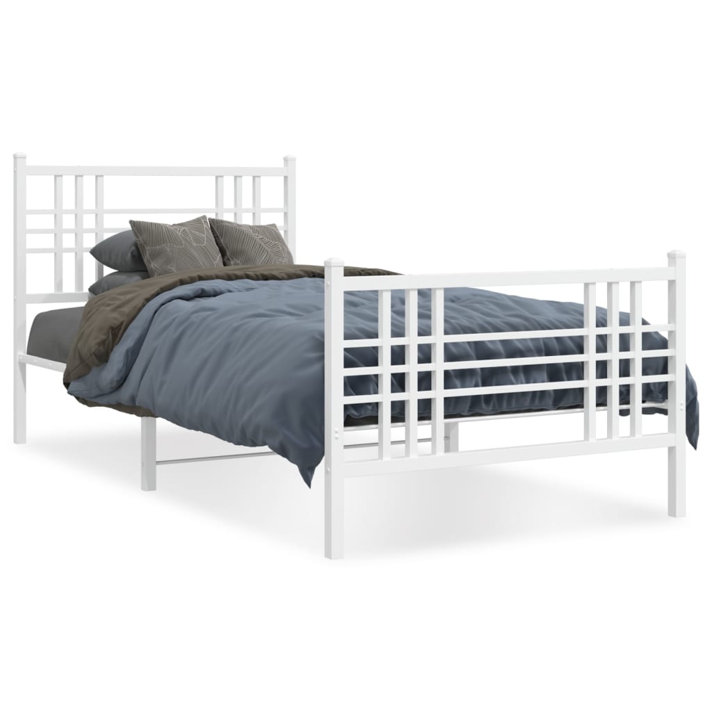 Estrutura de cama com cabeceira e pés 107x203 cm metal branco