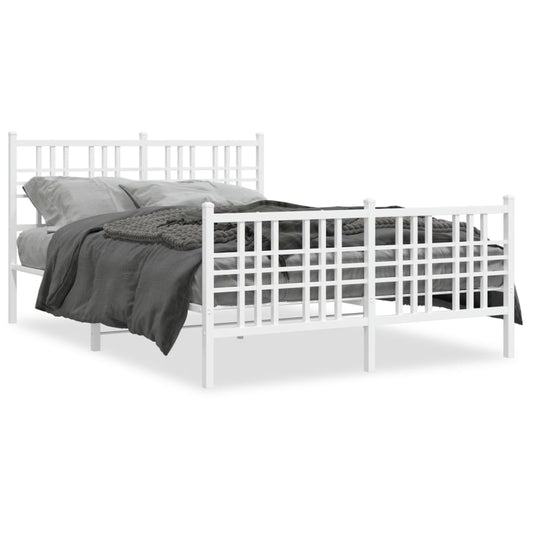 Estrutura de cama com cabeceira e pés 137x190 cm metal branco