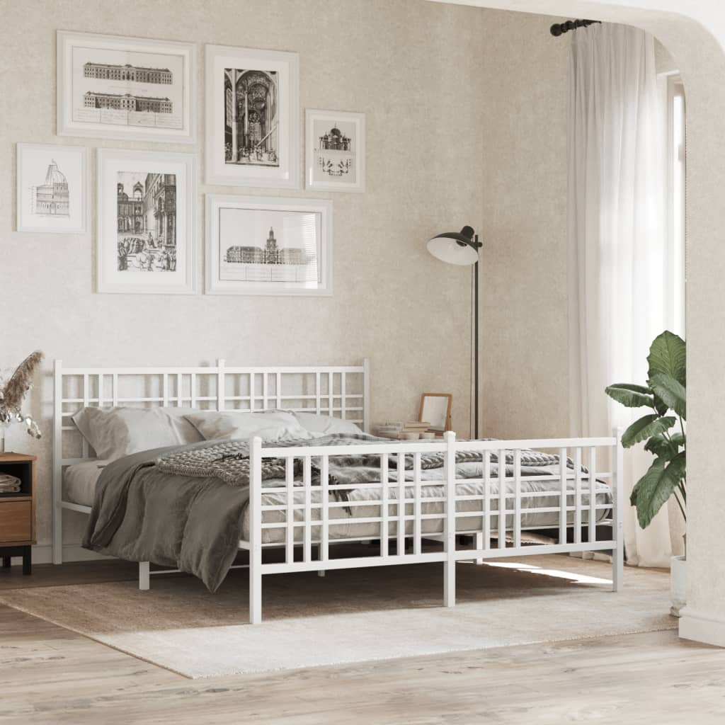 Estrutura de cama com cabeceira e pés 150x200 cm metal branco