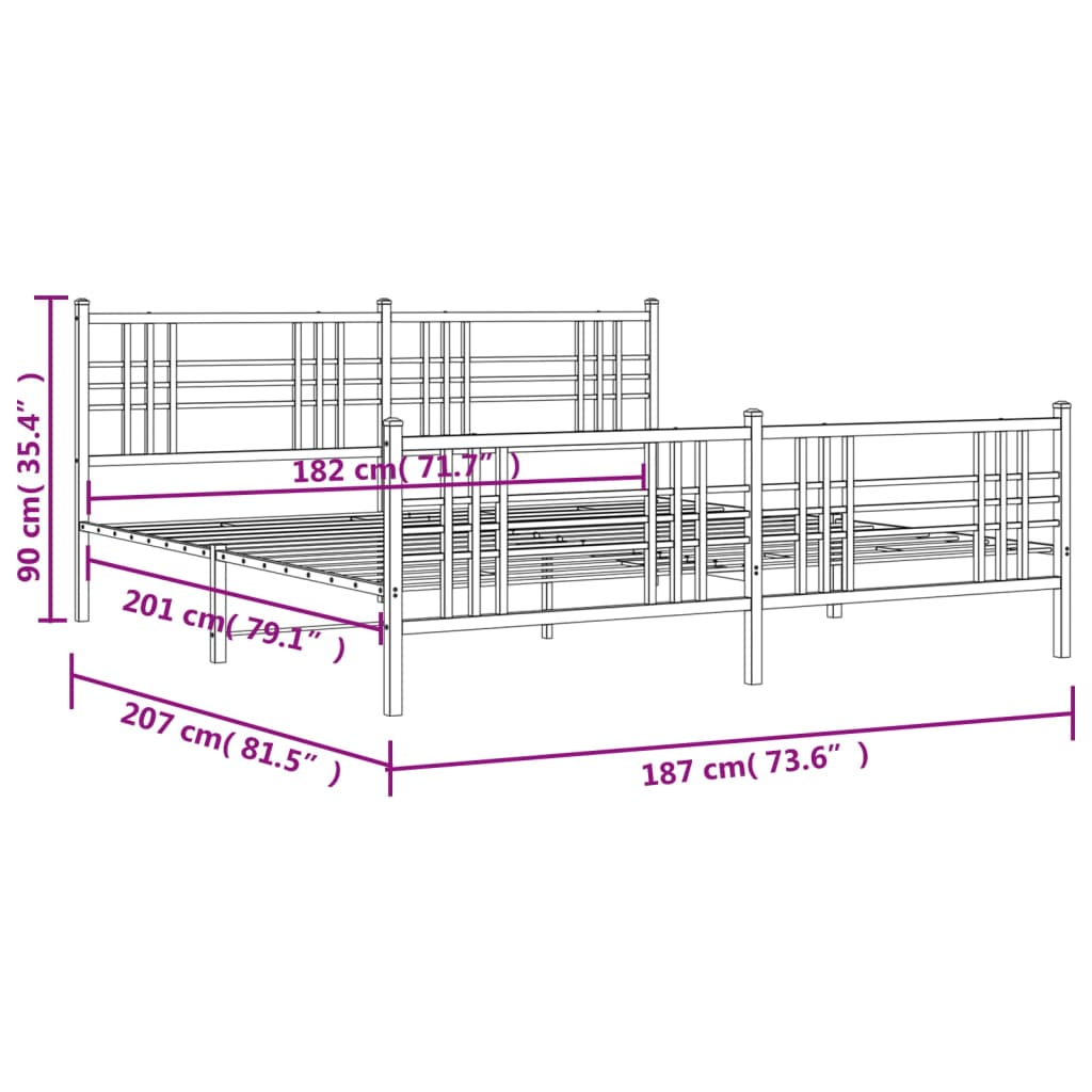 Estrutura de cama com cabeceira e pés 180x200 cm metal branco