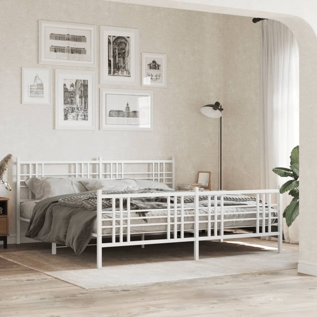 Estrutura de cama com cabeceira e pés 183x213 cm metal branco