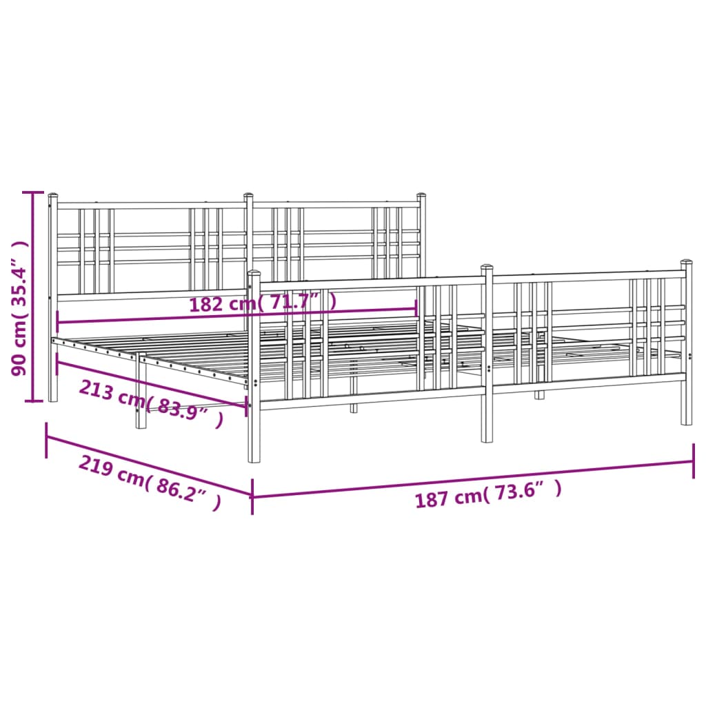 Estrutura de cama com cabeceira e pés 183x213 cm metal branco