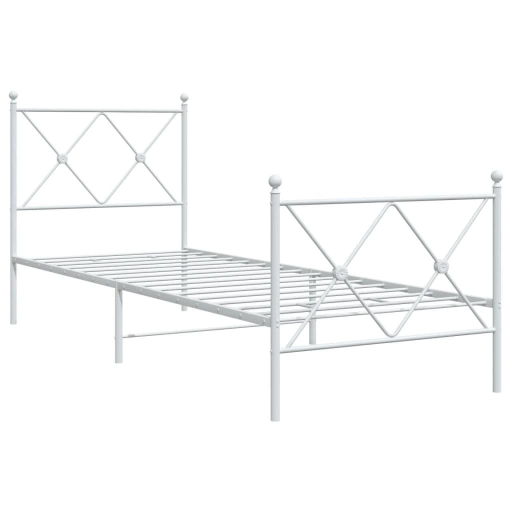 Estrutura de cama com cabeceira e pés 75x190 cm metal branco