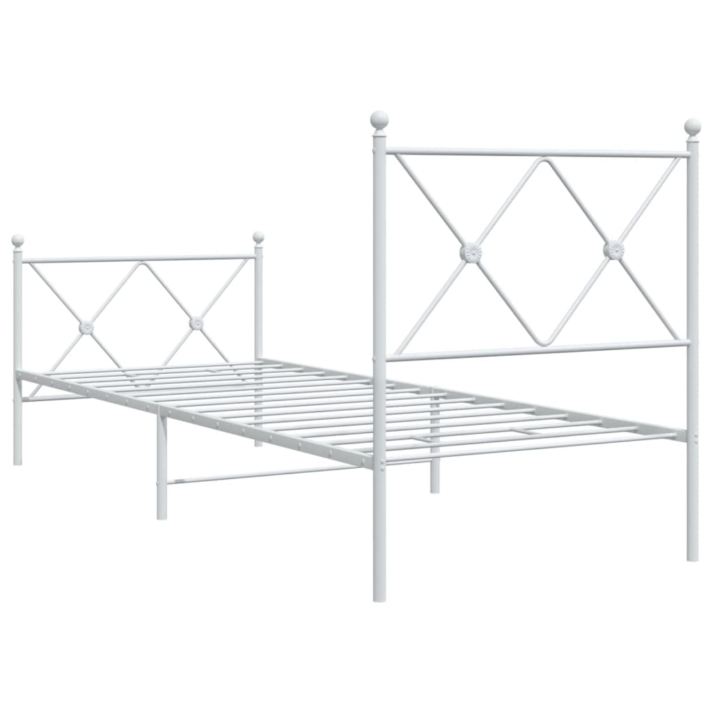 Estrutura de cama com cabeceira e pés 75x190 cm metal branco